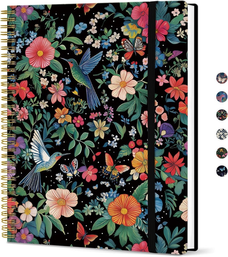 Taja Large Spiral Lined Journal for Women, 8.5" x 11" Notebooks for Work Collge Ruled, A4 Aesthetic Cute Journaling Notebooks for Writing, Plastic Cover, Hummingbird - Image 1